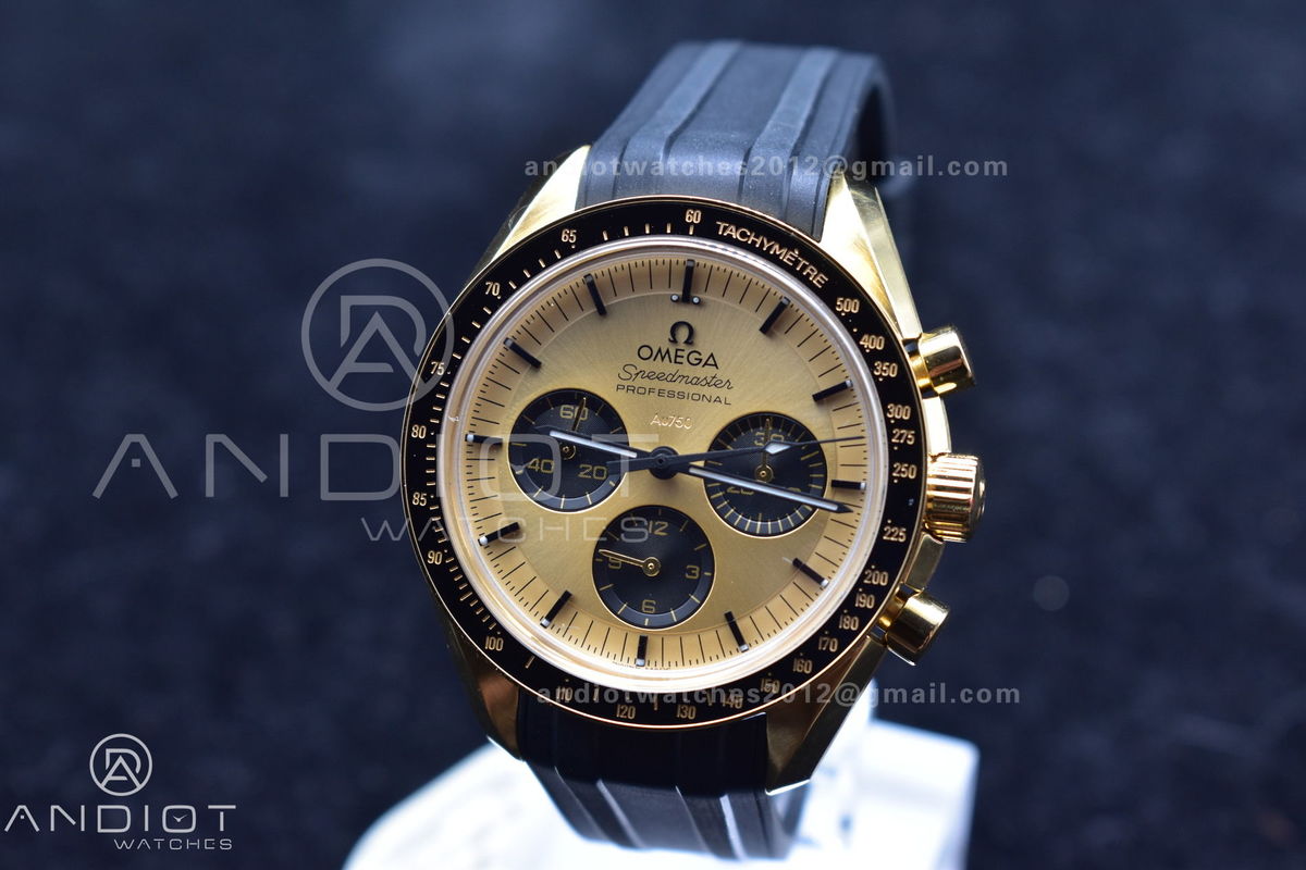 Speedmaster Moonwatch in Moonshine Gold YG RMF Best Edition YG Dial on Black Rubber Strap Manual Chrono